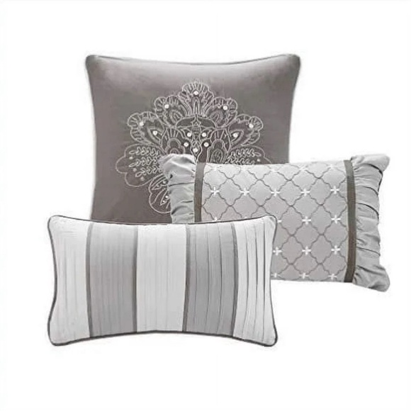 Home Essence Grey Damask 3 piece pillow set - Picture 1 of 14